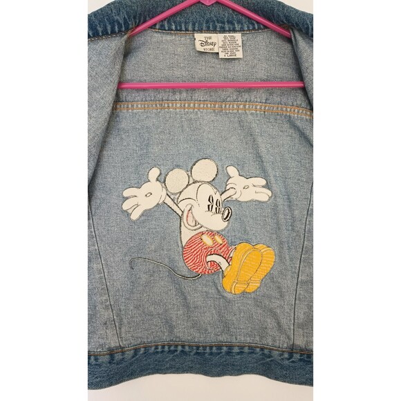 Vintage Disney Store Denim Jean Jacket Cropped Embroidered Mickey Mouse X-Large - Picture 10 of 16